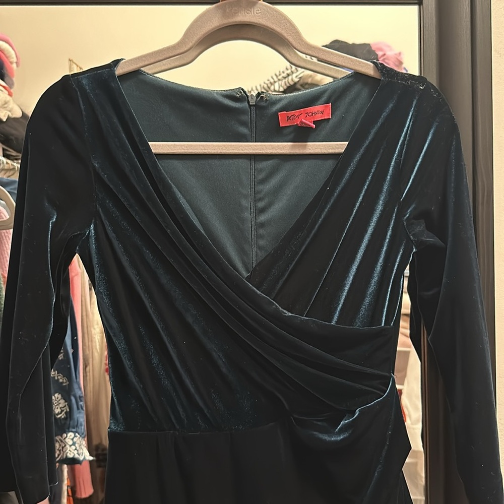 Betsey Johnson Dark Teal Velvet Midi Dress - Picture 5 of 6